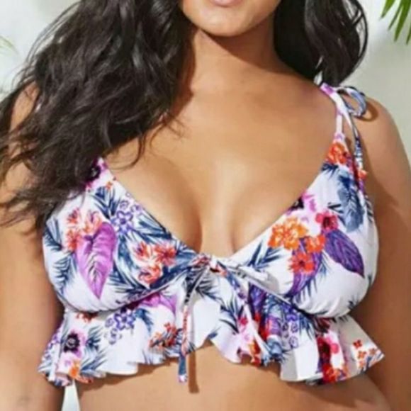 Swimsuits For All Other - Swimsuits For All Floral Tie-Front Ruffle Triangle Bikini Top 4 NWT